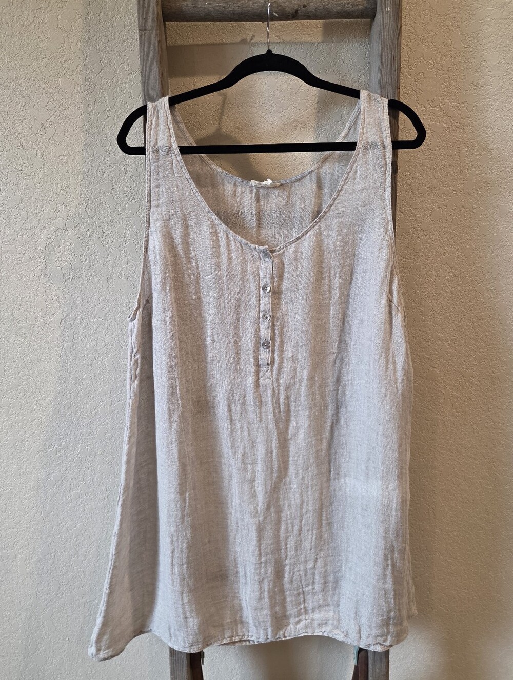 Eileen Fisher Linen Gauze Womens  Beige Sleeveless Midi Dress Shirt - Size Large